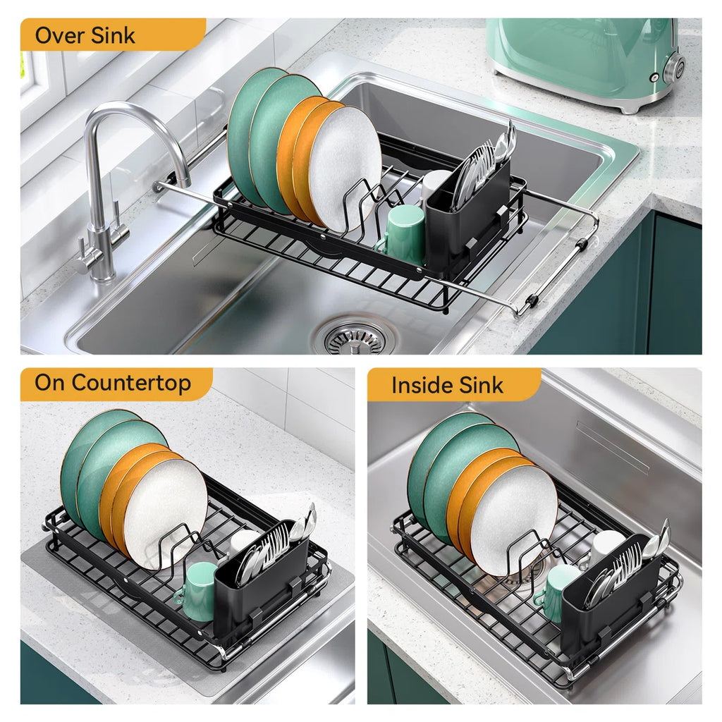 Adjustable Expandable Dish Rack Over Sink Counter Dish Drainer