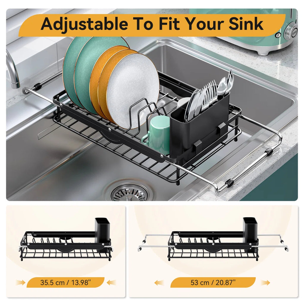 Adjustable Expandable Dish Rack Over Sink Counter Dish Drainer