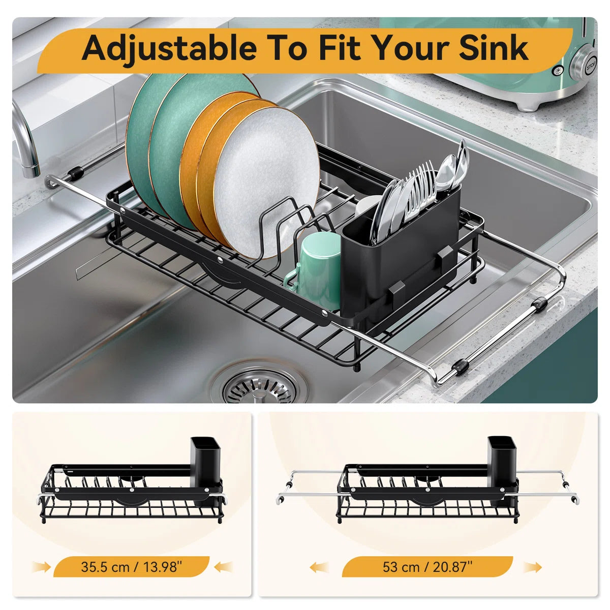 Adjustable Expandable Dish Rack Over Sink Counter Dish Drainer